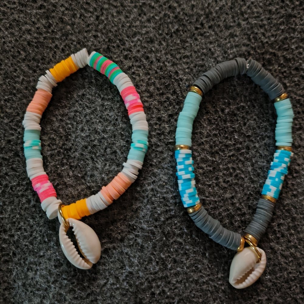 Pink and Blue "His & Hers" Beaded Bracelets with Cowrie Shell Charm